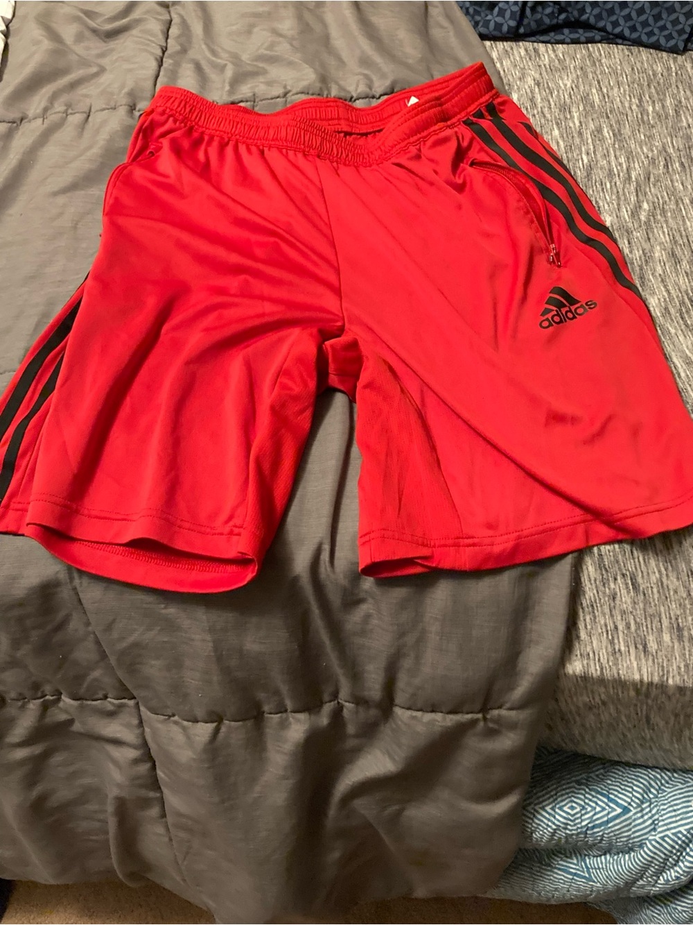 adidas Red Athletic Shorts with Black Side Stripes